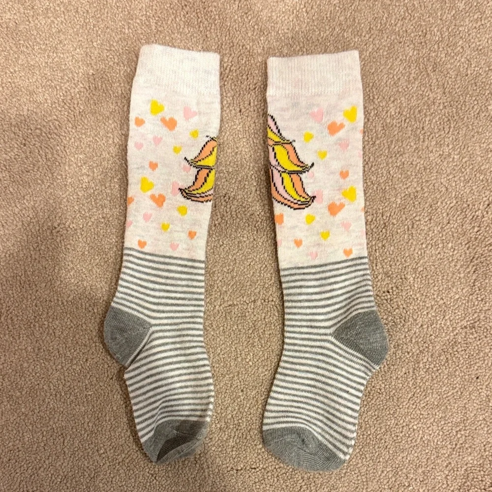 Unicorn Kids Socks. Cream and Gray. Unicorn is glittery and 3D